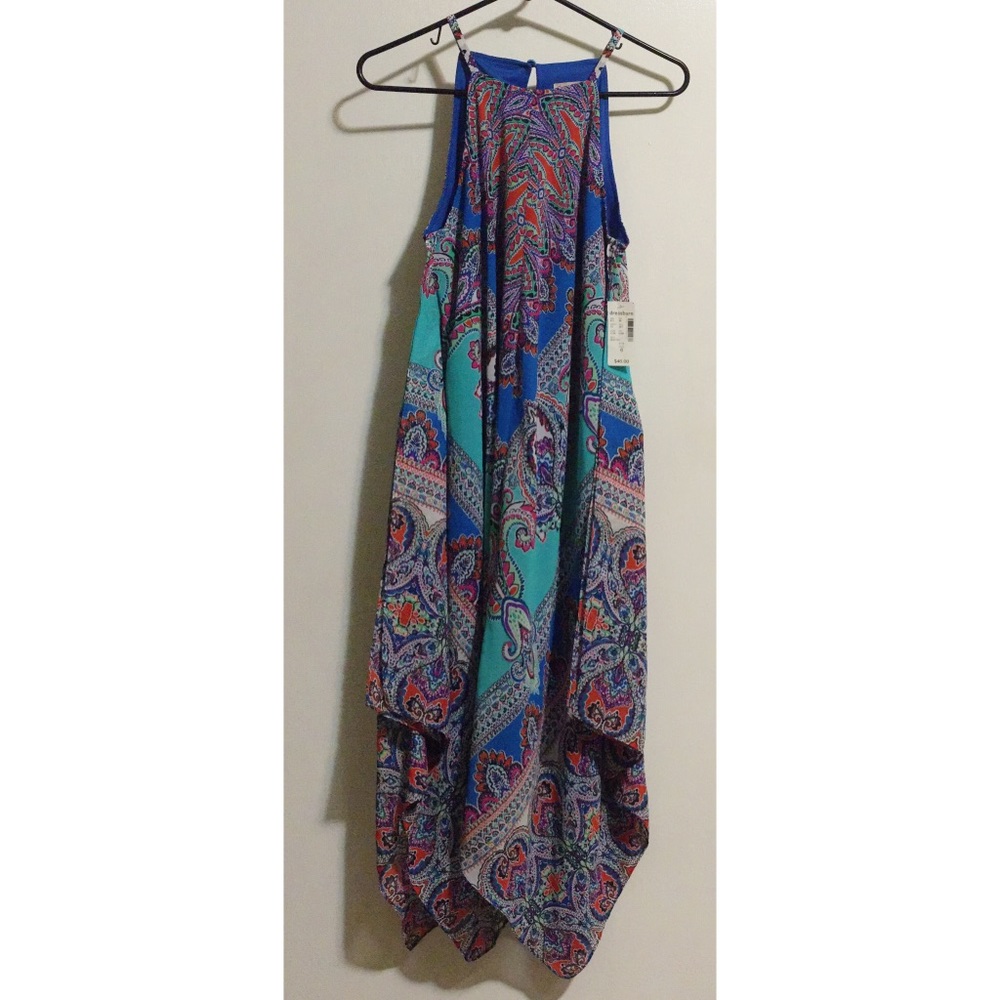 (NEW) high neck patterned flowy multilength dress